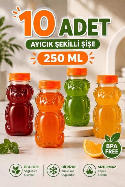 Kitchen Beauty 10 Adet Ayıcık Şekilli Şişe Okul Piknik Meyve Suyu Smoothie De...