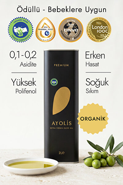 Ayolis Premium Organik Zeytinyağı 2 Lt Ödüllü Soğuk Sıkım Natürel Sızma Zeyti...