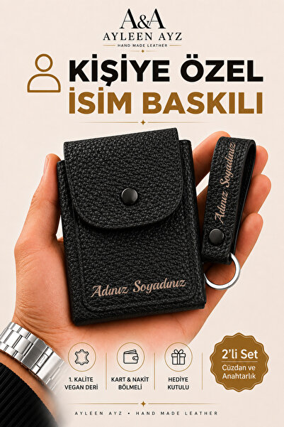 Ayleen Ayz Kişiye Özel Viral Vegan Deri Kartlık Cüzdan & Anahtarlık Seti | İs...