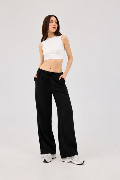 DIANNA Women's Elastic Waist Wide Leg Muslin Trousers %100 Cotton Wide Wide-Leg Comfortable Office & Casual Style