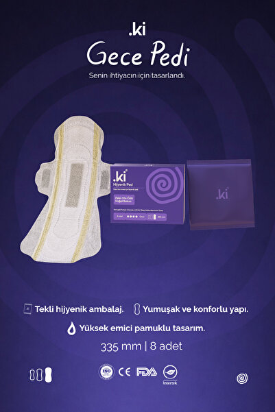 ki Premium Gece Hijyenik Ped 335 mm - 8'li %95 Pamuk %5 Bambu