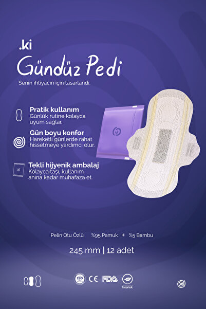 ki Premium Gündüz Hijyenik Ped 245 mm - 12'li %95 Pamuk %5 Bambu