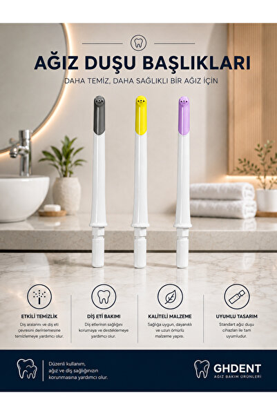 GHDENT GH15 Yedek Başlık 3’lü Set - 3 Gözlü Masaj Etkili Başlık - BPA Free & ...