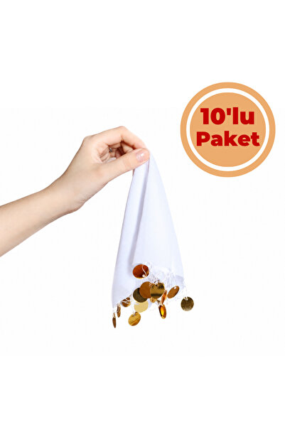 Renk İthalat Halay Mendili Lüks Beyaz 10'lu Paket Gelin Damat Düğün Nedime Sa...