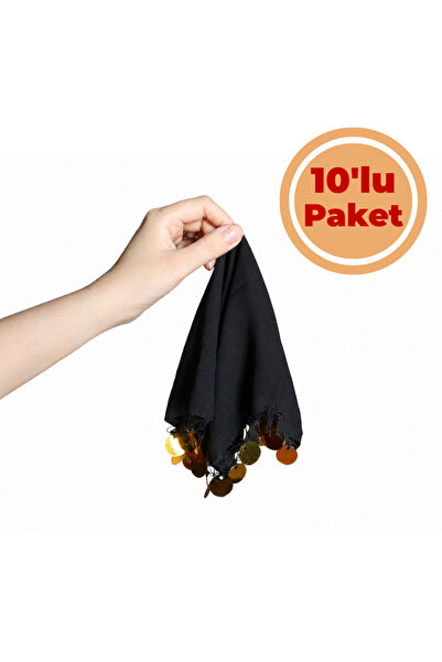 Renk İthalat Halay Mendili Lüks Siyah 10'lu Paket Gelin Damat Düğün Nedime Sa...
