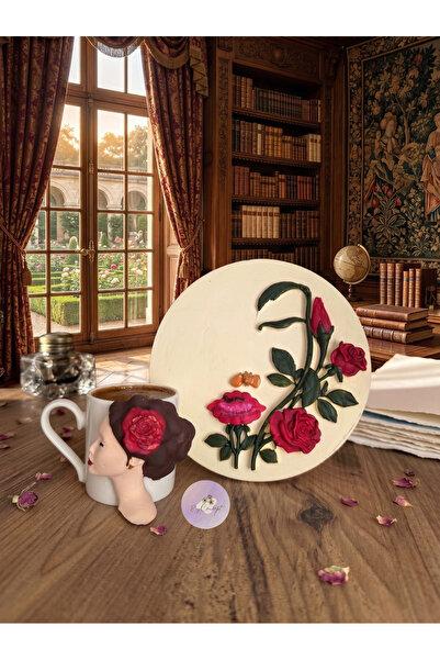 eydesignshome Rose art kadın figürlü türk kahvesi fincanı