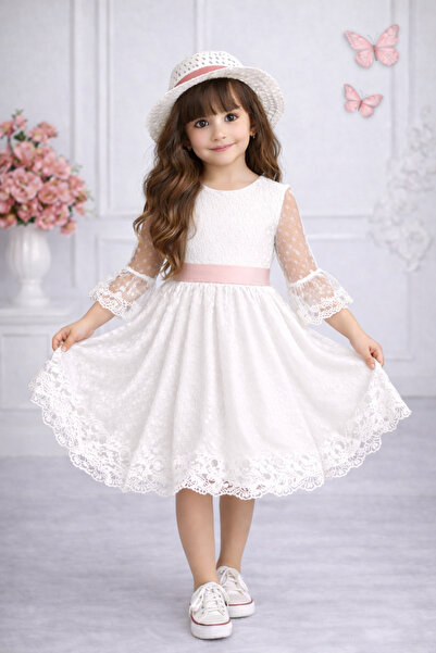 RUMİ KİDS Hat Guipure Lace Princess Girl's Dress Lace Pcs