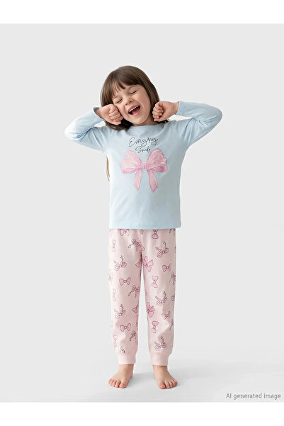 LC Waikiki Lcw Kids Blue Ribbon Printed Girls' Pajama Set