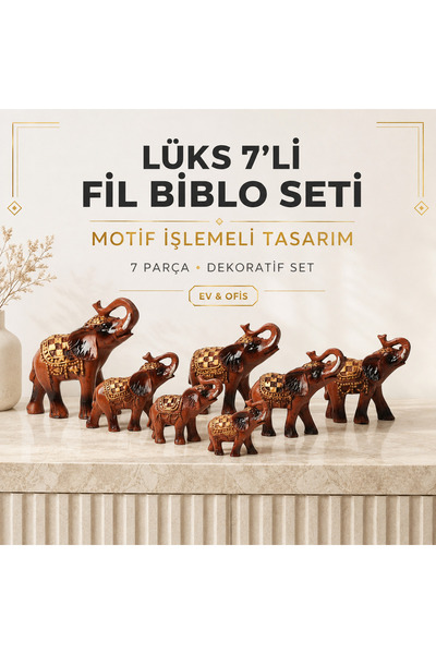 e-life shop Lüks Motif İşlemeli Feng Shui 7’li Şans Bereket Fil Heykeli Biblo...