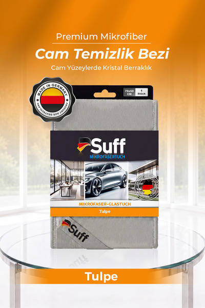 Suff Tulpe Cam Mikrofiber Bez Geniş Yüzey Araç Camı Temizlik Bezi 70x50 cm Gri
