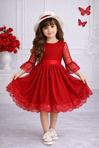 RUMİ KİDS Hat Guipure Lace Princess Girl's Dress Lace Pcs