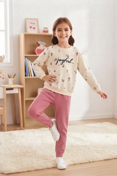 Zaziko Kids Girl's Joyful Patterned School Nursery and Daily Tracksuit Set Esf7034