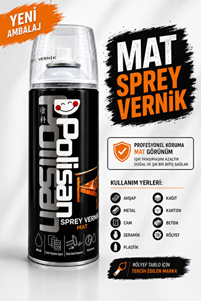 Polisan Vernik Sprey Akrilik Şeffaf Mat 400 ml (rölyef tablo vb. için uygun)