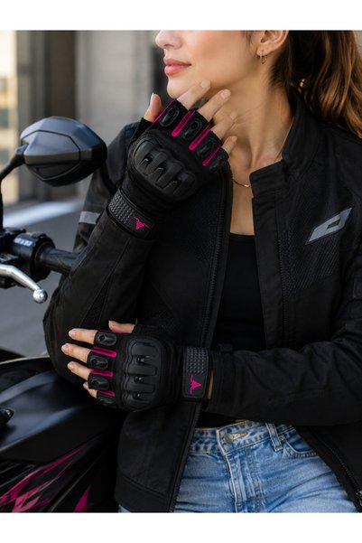 MOTOKIT Twist Pink / Half Finger - Non-Slip Palm Women's Motorcycle Gloves
