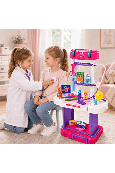 Baby Planet طقم أدوات الطبيب للأطفال 3 في 1 (38 قطعة) – حقيبة محمول وعربة بعج...
