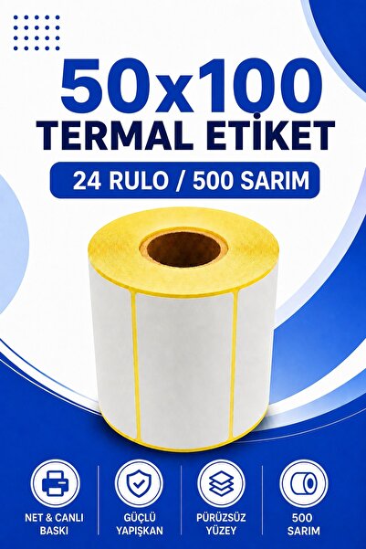 Küresel Etiket Barkod 50X100Mm Thermal Label |   24 Rolls |   500 Sarım |   R...