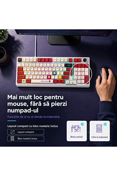 LUDORA Tastatură mecanică de gaming, cu fir, iluminare RGB curcubeu, cablu USB, switch-uri mecanice, 98 de taste