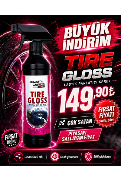 Ceramicar Custom Tire Gloss 500 ML Lastik Parlatıcı Sprey – Canlı Siyah Görün...