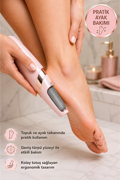MEDUSHOP Şarjlı Elektrikli Ayak Törpüsü Pembe Topuk Bakım Cihazı Değiştirileb...