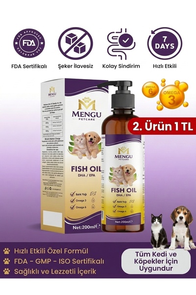 mengu petcare Kedi ve Köpek Balık Yağı 200 ml Omega 3 - 6 Epa Dha Norveç Somo...