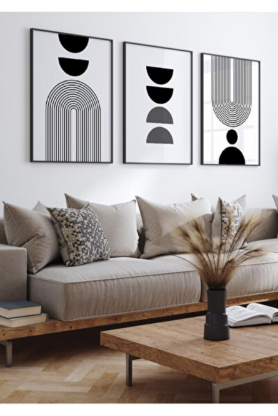 NT Handmade Natural Wood Framed Set of 3 Modern Minimalist Abstract Geometric...