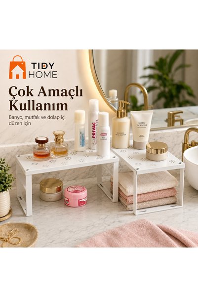 Tidy Home 4 قطع منظم خزانة الملابس صغير الحجم، رف لتنظيم الأكواب ومستحضرات التجميل، رف معدني