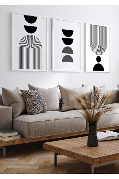 NT Handmade Natural Wood Framed Set of 3 Modern Minimalist Abstract Geometric...