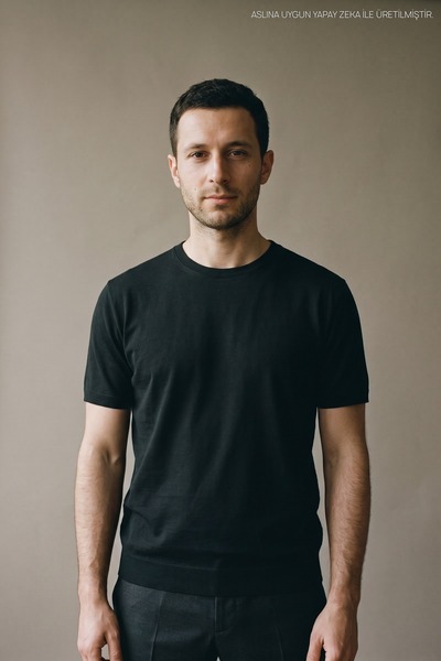 Maccali Tricou negru cu mânecă scurtă, cu model, Relax Fit, Premium, pentru b...