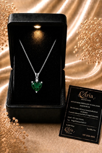 eva'sjewellery diamond Gerçek Pırlantalı Kalp Kolye, 925 Ayar Gümüş, 18 Ayar ...