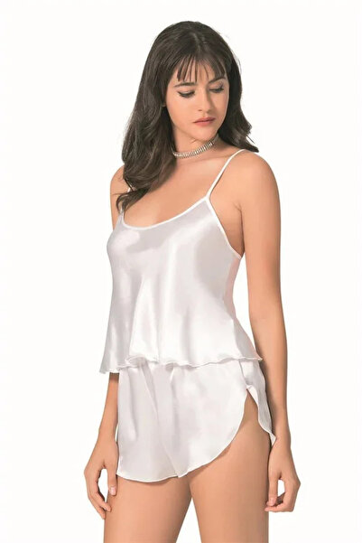 SS HOME CONCEPT Ecru satin babydoll shorts set