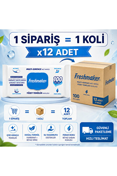 Freshmaker çamaşır sulu yüzey temizleme havlusu 100'lü x12