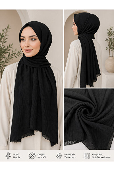 Organic Scarfs Bambu Kraş Şal Siyah