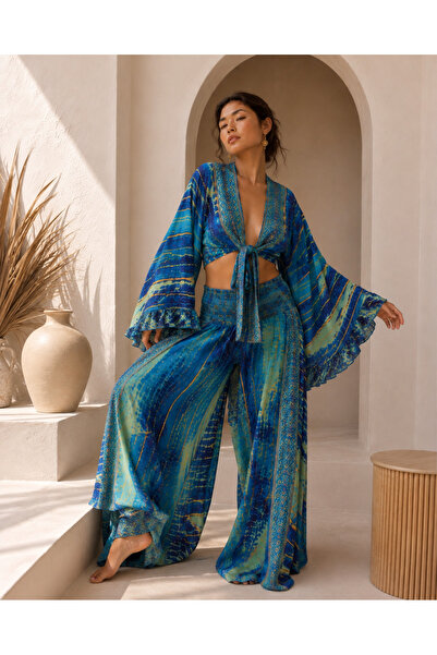 laviyonsa Otantik etnik desenli ipek pantolon & bolero takım (36-40 STD)