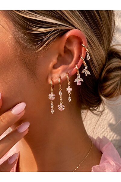 h&b design jewel Gold Pink Flower Detail 6-Piece Earring Set