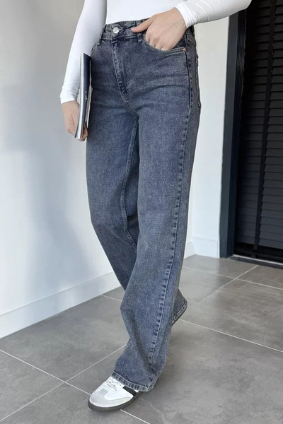 TOZLU Pantaloni de damă din denim Palazzo cu talie înaltă