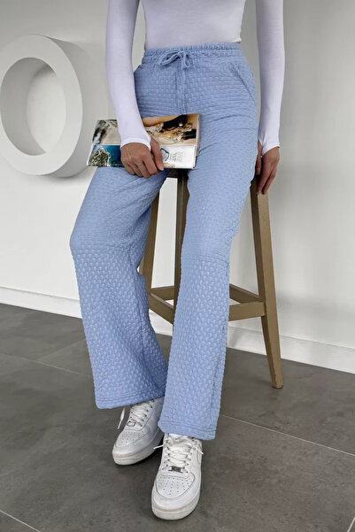 TOZLU Women's Elastic Waist High Waist Self Patterned Pants