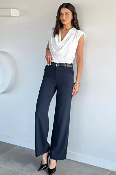 TOZLU Women's Belted Wide Leg Pants