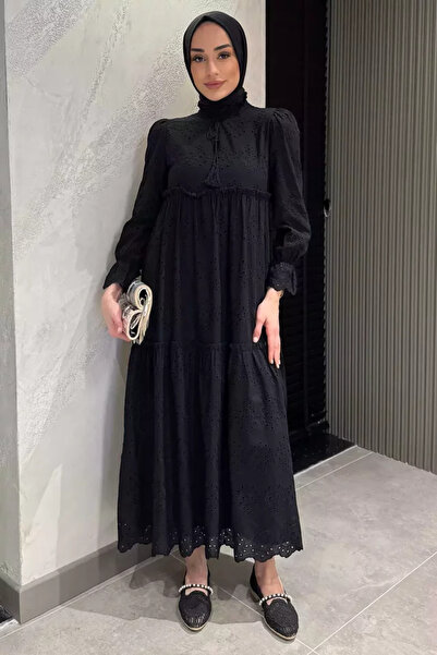 TOZLU Women's Front Tie Ruffled Scalloped Hijab Dress