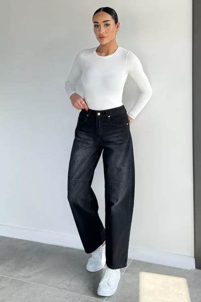 TOZLU Pantaloni de damă cu talie înaltă și cataramă, blugi largi
