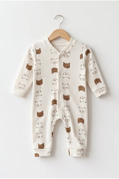 hobbe baby Ayıcık Desenli Bebek Tulumu 3-6-9 Ay % 100 Pamuk