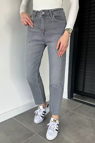 TOZLU Pantaloni de damă din denim cu talie înaltă și picior decupat
