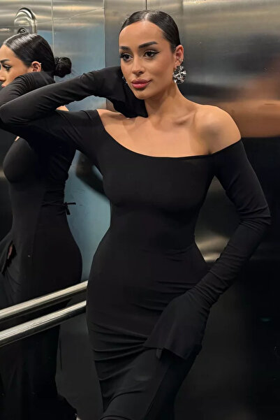 TOZLU Women's Back-Tie Lycra Evening Dress with Slit Detail