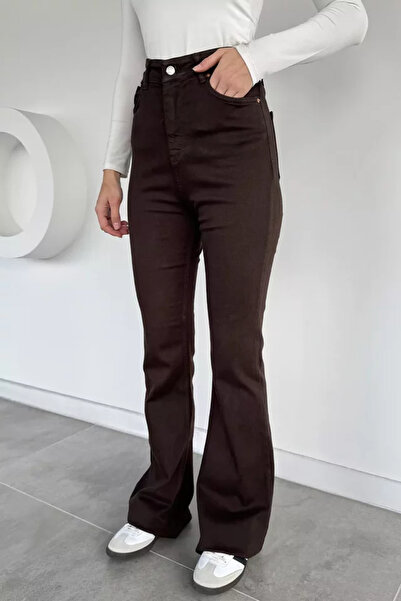 TOZLU Women's Lycra High Waist Spanish Flare Gabardine Trousers