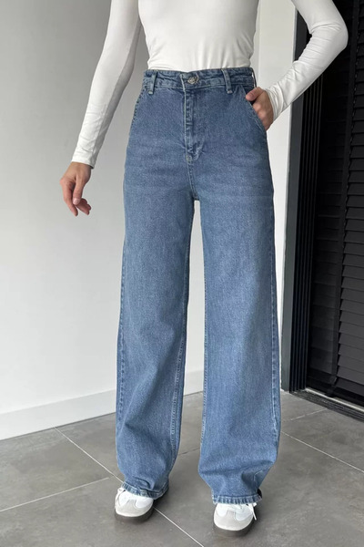 TOZLU Pantaloni de damă din denim Palazzo cu talie înaltă