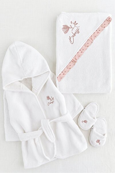Mini Cotton Baby Girl Bathrobe Set with Tulip Pattern