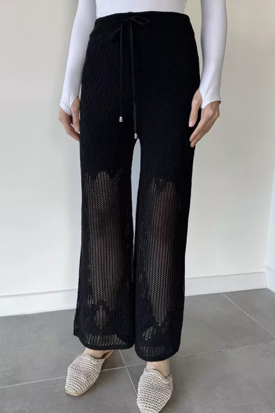 TOZLU Gülseli Women's Elastic Waist Openwork Knitwear Trousers