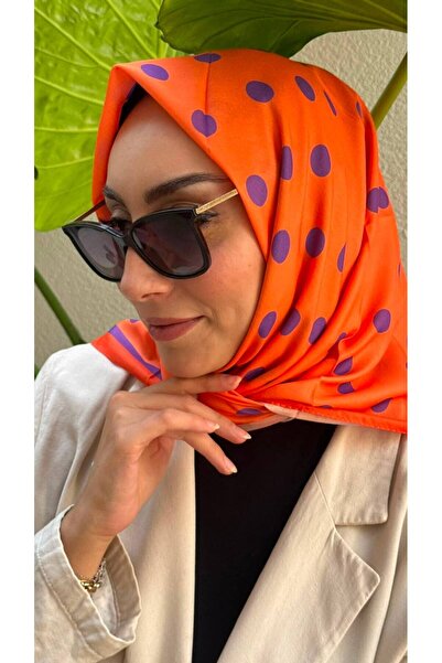 Firuze scarf Orange Polka Dot Patterned Soft Cotton Scarf