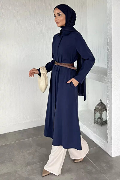 TOZLU Buttoned Hijab Dress with Belt Accessories