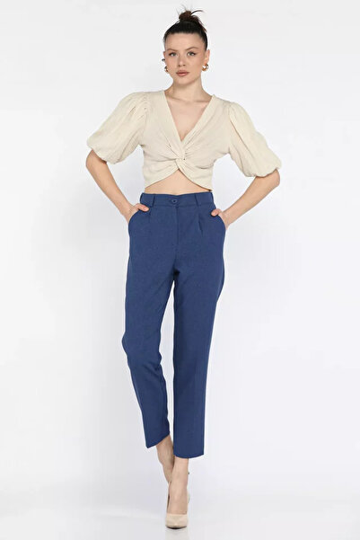 TOZLU Women's High Waist Fabric Trousers