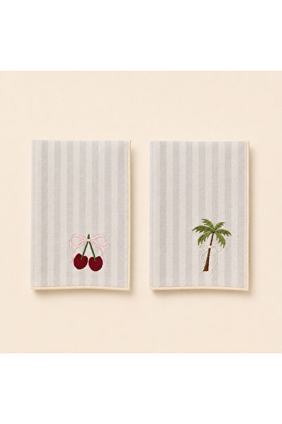 LİONYA DESİGN Cherry & Palm Embroidered Decorative Hand Towel Set of Two – 10...